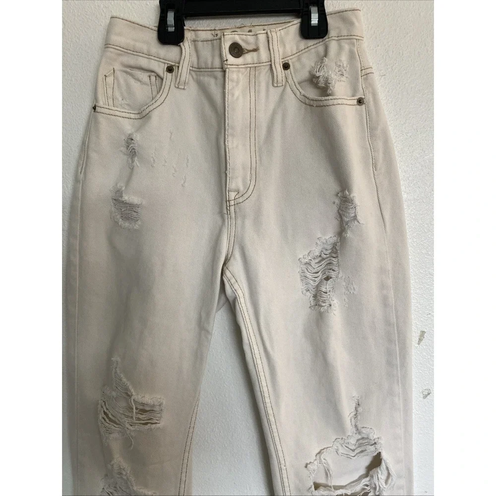 We The Free Crvy WomensJeans‎ Cream 24 High Rise Classic Boho Distressed